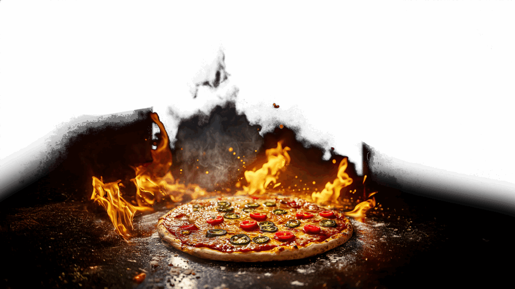 The Spicy Reaper pizza in a brick fire oven