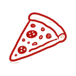 red drawing of a slice of pizza