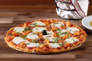 a classic margherita pizza on a counter